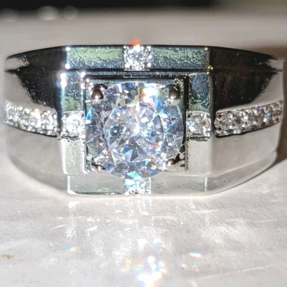Round Cut Lab Created Diamond Men's Engagement Ring 14K White Gold Plated Sz 11